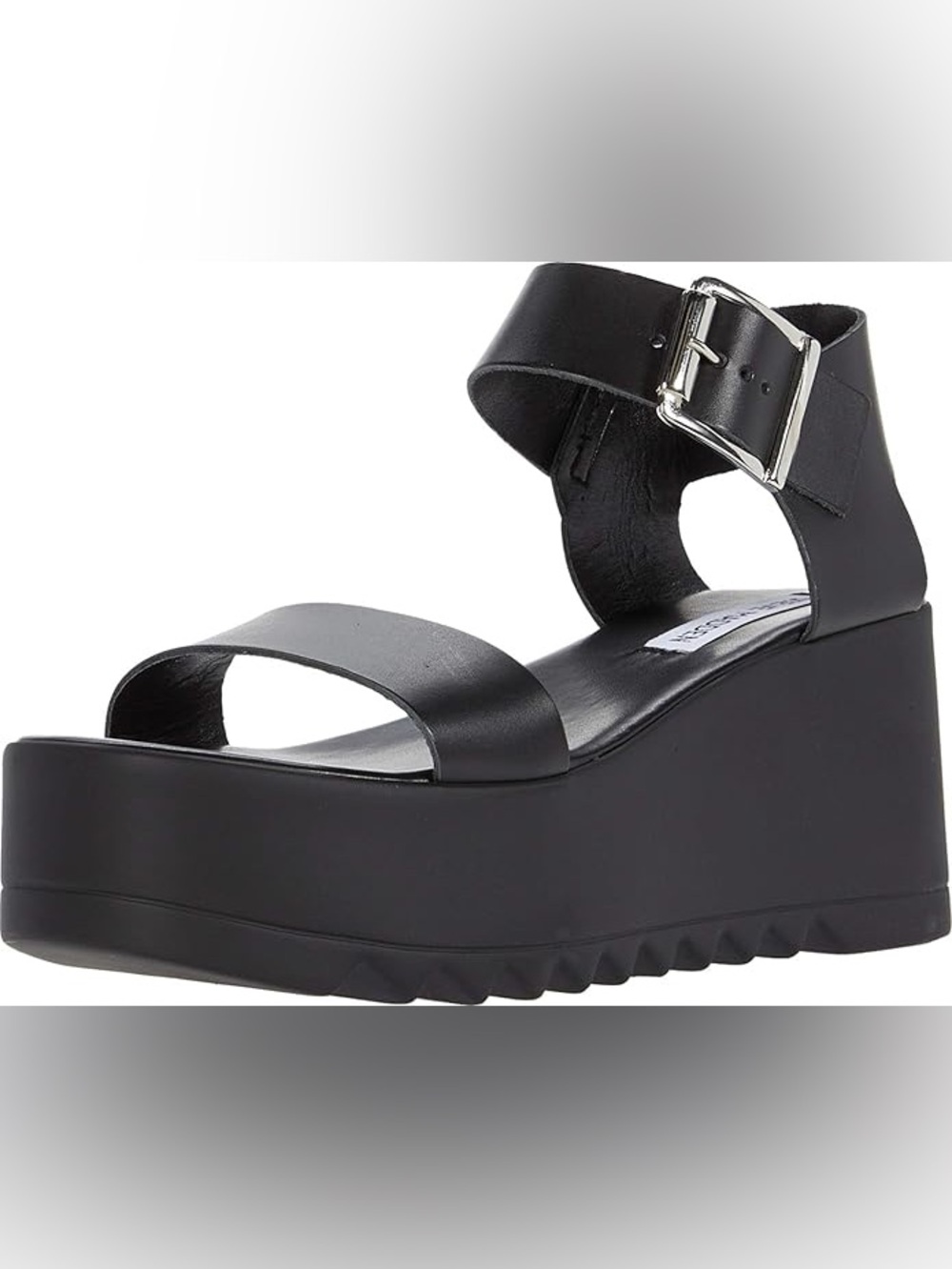 Steve Madden Black Platform Sandals with Silver Buckle